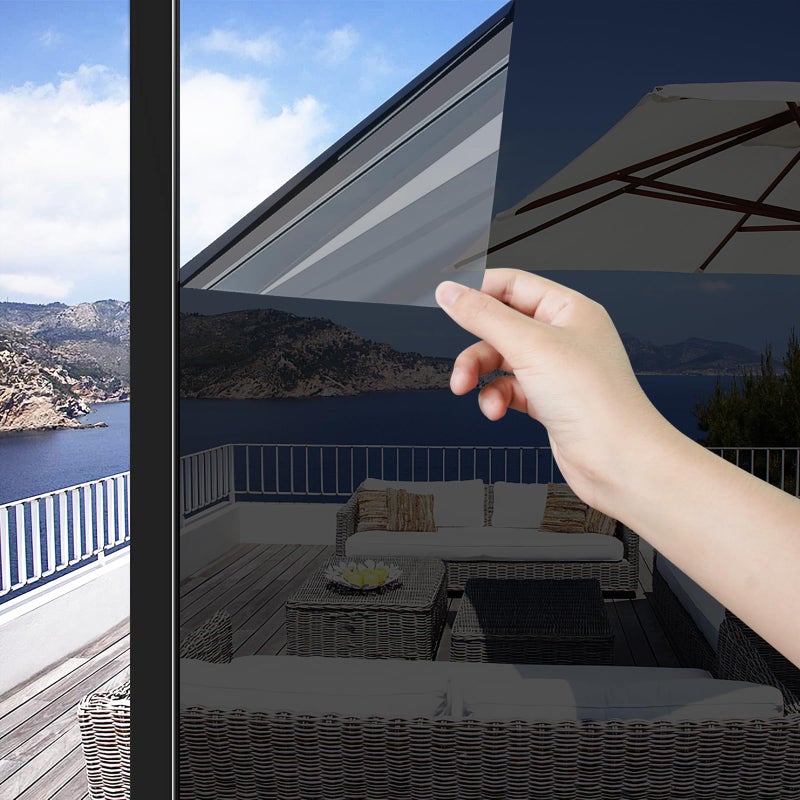 ConCus-T Thickened Window Film Privacy One Way Window Film Mirror Window Tint for Home Reflective Anti UV Static Cling Window Sticker for Skylight Office, Black Silver 23.62 Inch x 13.1 Feet - Image 1